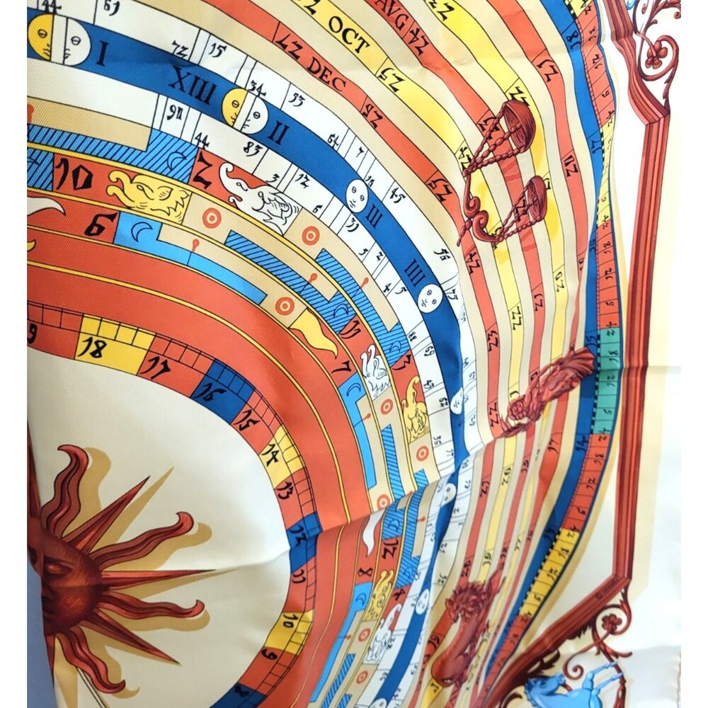 RARE VINTAGE HERMES Silk Scarf "Dies et Hore" Astrologie Classic Care' 90 Mint - Picture 3 of 16